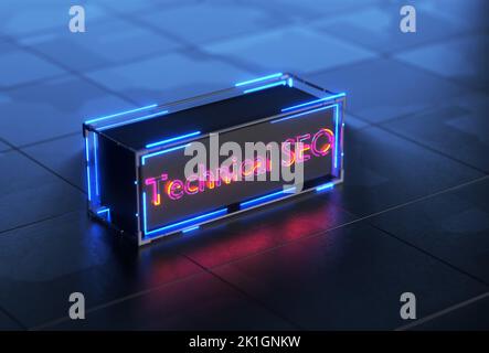 SEO, Suchmaschinenoptimierung Ranking Konzept. Das Konzept der Förderung von Traffic auf der Website. 3D Rendern... Stockfoto