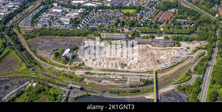 Luftaufnahme, Prosper II-Kollision mit Malakoff-Turm-Windturm, Batenbrock-Süd, Bottrop, Ruhrgebiet, Nordrhein-Westfalen, Deutschland, Bergwerk Pros Stockfoto