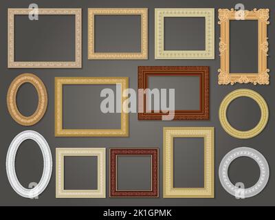 Rahmen für Gemälde. Quadratische leere Vorlagen von verschiedenen Bildern oder Fotos aktuellen Vektor dekorative Baguette Rahmen Stock Vektor