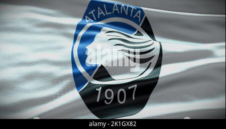 Barcelona, Spanien - 17. September 2022: Atalanta FC Fußballverein, Fußballmannschaftslogo. 3D Illustration, illustrative Editorial. Stockfoto