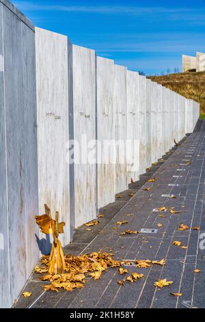 Die Namensmauer am Flug-93-Denkmal vom 11.. September in Stoystown, Pennsylvania. Stockfoto