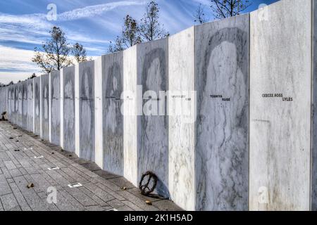 Die Namensmauer am Flug-93-Denkmal vom 11.. September in Stoystown, Pennsylvania. Stockfoto