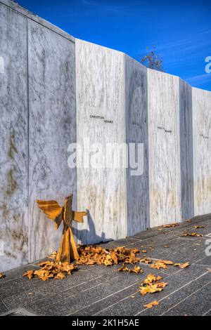 Detail der Namensmauer am 11.. September des Memorial von Flug 93 in Stoystown, Pennsylvania. Stockfoto