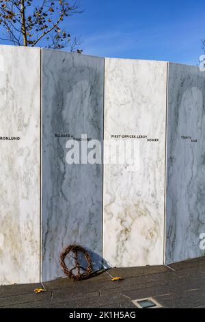 Detail der Namensmauer am 11.. September des Memorial von Flug 93 in Stoystown, Pennsylvania. Stockfoto