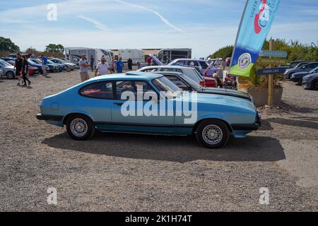 Exeter, UK-August 2022: Ford Capri Ghia vom 1980. Mai auf dem Oldtimer-Tag der Greendale Farm Stockfoto