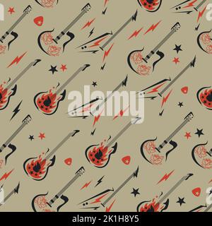 Rock and Roll Gitarren diagonal nahtlose Vektor-Muster Stock Vektor
