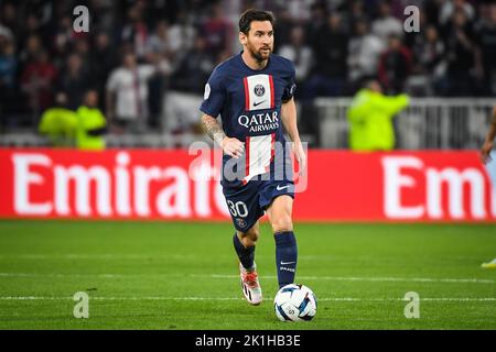 Lyon, Frankreich. 18. September 2022. Lionel (Leo) MESSI vom PSG während des Fußballspiels der französischen Ligue 1 zwischen Olympique Lyonnais und Paris Saint-Germain am 18. September 2022 im Groupama-Stadion in Decines-Charpieu bei Lyon, Frankreich - Foto: Matthieu Mirville/DPPI/LiveMedia Kredit: Unabhängige Fotoagentur/Alamy Live News Stockfoto