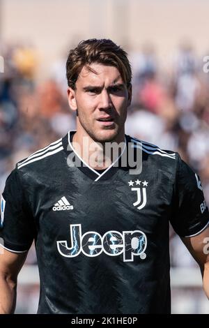 Monza, Italien. 18. September 2022. Italienische Serie A Fußball-Meisterschaft. Monza gegen Juventus 1-0. Dusan Vlahovic, Juventus.- Foto Copyright: Cristiano BARNI/ATP images Credit: SPP Sport Press Photo. /Alamy Live News Stockfoto