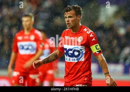 Anderlecht, Belgien. 18. September 2022. Kortrijks Kristof D'Haene, aufgenommen während eines Fußballschlages zwischen RSCA Anderlecht und KV Kortrijk, Sonntag, 18. September 2022 in Anderlecht, am 9. Tag der ersten Division der belgischen Meisterschaft 2022-2023 in der 'Jupiler Pro League'. BELGA FOTO DAVID PINTENS Kredit: Belga Nachrichtenagentur/Alamy Live News Stockfoto