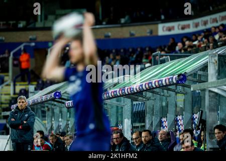 Anderlecht, Belgien. 18. September 2022. Anderlecht-Cheftrainer Felice Mazzu während eines Fußballschlages zwischen RSCA Anderlecht und KV Kortrijk, Sonntag, 18. September 2022 in Anderlecht, am 9. Tag der „Jupiler Pro League“ der ersten Division der belgischen Meisterschaft 2022-2023. BELGA FOTO JASPER JACOBS Quelle: Belga Nachrichtenagentur/Alamy Live News Stockfoto