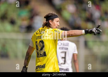 Belo Horizonte, Brasilien. 18. September 2022. Cassio do Corinthians, während des Spiels zwischen America Mineiro und Corinthians, für die 27. Runde der Campeonato Brasileiro Serie A 2022, in der Arena Independencia, an diesem Sonntag 18. 30761 (Gledston Tavares/SPP) Quelle: SPP Sport Press Photo. /Alamy Live News Stockfoto