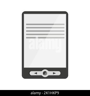 EBook modernes Konzept online lesen schwarz flach. Tablet Bildschirm Button Seite Buch Bildung virtuelle erweiterte Bibliothek Halten Bäume lernen entspannen Hobby Schule Lehrbuch Remote-Symbol Logo Büro Gadget isoliert Stock Vektor