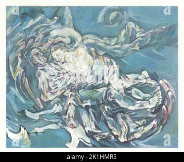Die Windsbraut ist ein Gemälde von Oskar Kokoschka aus den Jahren 1913–1914. Das Öl auf Leinwand-Werk ist im Kunstmuseum Basel untergebracht. Kokoschkas bekanntestes Werk ist ein allegorisches Bild mit einem Selbstporträt des Künstlers, das neben seiner Geliebten Alma Mahler liegt. Stockfoto