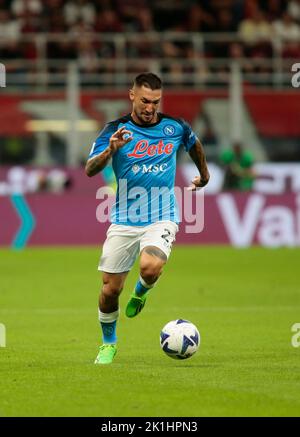 Mailand, Italien. 18. September 2022. Matteo Politano von SSC Napoli während der italienischen Serie A Fußballspiel zwischen AC Mailand und SSC Napoli am 18. September 2022, Giuseppe Meazza, San Siro Stadium, Mailand Italien. Foto Nderim Kaceli Kredit: Unabhängige Fotoagentur/Alamy Live Nachrichten Stockfoto