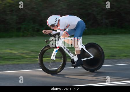 Ethan Hayter aus Großbritannien während des Elite-Männer-Zeitprozesses bei der UCI Road Cycling World Championships 2022 in Wollongong, Australien Stockfoto