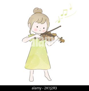 E: Aquarell Cute Girl spielt die Violine. Vektorgrafik isoliert auf Weißem Hintergrund. Stock Vektor