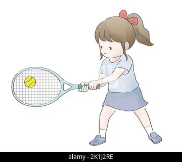 Aquarell Nettes Mädchen Spielt Tennis. Vektorgrafik isoliert auf Weißem Hintergrund. Stock Vektor