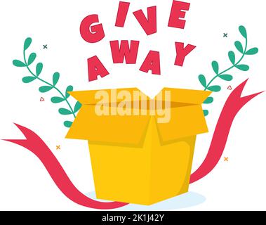 Giveaway Template Handgezeichnete Cartoon flache Illustration mit Gewinn ein Preis, Überraschungspaket, Belohnung und Geschenk-Box-Design Stock Vektor