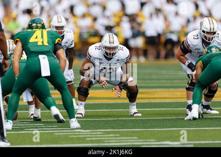 Texas State Bobcats Offensive Lineman Alex Costilla (72) gegen die Baylor Bears während eines NCAA College Football Spiels im McLane Stadium Samstag, 17. September 2022, in Waco, Texas. Baylor gewann mit 42:7. (Eddie Kelly/Image of Sport) Stockfoto