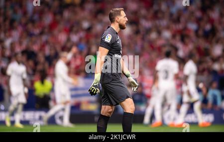 Madrid, Spanien. 19. September 2022. 18.. September 2022; Civitas Metropolitano, Madrid, Spanien: La Liga Santander Football, Atletico de Madrid gegen Real Madrid CF: Jan Oblak dejected as the 2. goal is metried Credit: Action Plus Sports Images/Alamy Live News Stockfoto