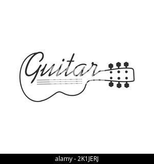 Einfache Gitarre Instrument Logo Design Inspiration, Gitarre Shop Logo Vektor Illustration Stock. Logo des Rockmusik-Festivals Stock Vektor