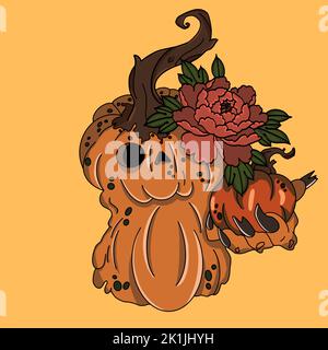 Kürbis Monster hält Kürbis in der Hand halloween-Illustration Stock Vektor