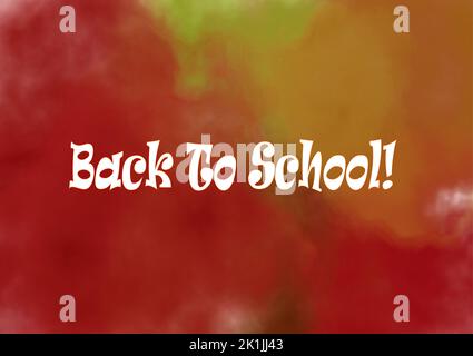 Text Back to School auf abstraktem Aquarell-Hintergrund mit Pastellfarben. Bildungskonzept. Stockfoto