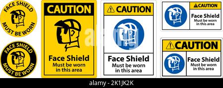 Vorsicht Gesichtsschutz Muss Auf Weißem Hintergrund Getragen Werden Stock Vektor
