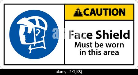 Vorsicht Gesichtsschutz Muss Auf Weißem Hintergrund Getragen Werden Stock Vektor