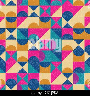 Abstraktes Nahtloses Muster mit geometrischen Formen. Quadrate Dreiecke und Halbkreise vintage Hintergrund Stock Vektor