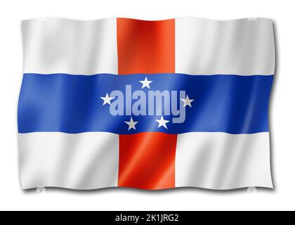 Flagge der Niederländischen Antillen. Winkende Bannerkollektion. 3D Abbildung Stockfoto