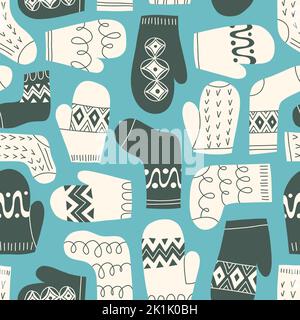 Bunte Retro gestrickte Fäustlinge und Socken Vektor Nahtloses Muster Stock Vektor