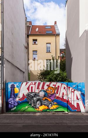 Graffitis in der Wahlenstraße im Stadtteil Ehrenfeld, Köln, Deutschland. Graffiti in der Wahlenstrasse im Stadtteil Ehrenfeld, Köln, Deutschland. *** Stockfoto