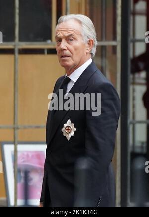 Der ehemalige Labour-Führer Tony Blair kommt bei der Staatsfuneral von Königin Elizabeth II, die in Westminster Abbey, London, stattfand.Bilddatum: Montag, 19. September 2022. Stockfoto