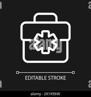 Medizinische Tasche Pixel perfekte weiße lineare ui-Symbol für dunkles Thema Stock Vektor
