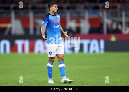 Mailand, Italien. 18. September 2022. Giovanni Simeone von SSC Napoli ist während der Serie A zwischen AC Mailand und SSC Napoli im Stadio Giuseppe Meazza am 18. September 2022 in Mailand, Italien, zu sehen. Quelle: Marco Canoniero/Alamy Live News Stockfoto