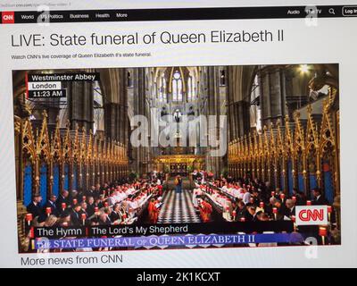 Die CNN News-Website während der Beerdigung von Königin Elizabeth II. In London am 19.. September 2022. Stockfoto