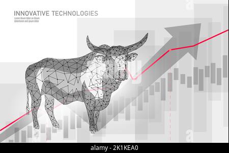 3D Bull Finance-Strategiekonzept. Niedrig poly bullish Geschäft Forex Austausch ipo Gewinn. Trading Digital Banner Vektor Illustration Stock Vektor