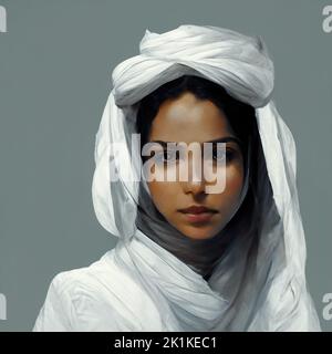Digital generiertes konzeptuelles Avatar-Porträt einer jungen arabischen Frau in einem Hijab Stockfoto