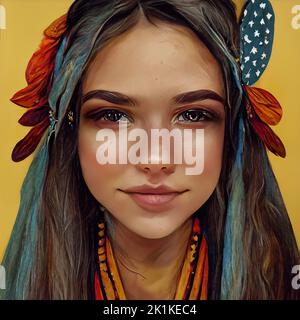 Digital generiertes konzeptuelles Avatar-Porträt einer lächelnden jungen Amerikanerin Stockfoto