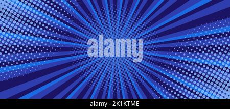 Leuchtendes Blau Sunburst Hintergrund. Comic-Stil radiale geometrische Vektor-Illustration Stock Vektor