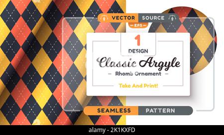 Halloween Argyle Nahtloses Muster, Stoff Textur Hintergrund, Textiltapete Stock Vektor