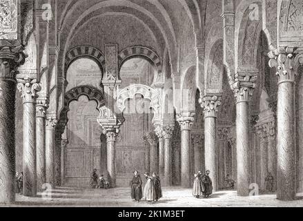 Innenraum der Moschee – Kathedrale von Córdoba, Córdoba, Andalusien, Spanien, hier im 19.. Jahrhundert gesehen. Von maurischen und Renaissance-Baustilen, begann der Bau im Jahr 785 (als Moschee) und der letzte große Zusatz als Kathedrale wurde im 16.. Jahrhundert abgeschlossen. Aus Les Plus Belles Eglises du Monde, veröffentlicht 1861. Stockfoto