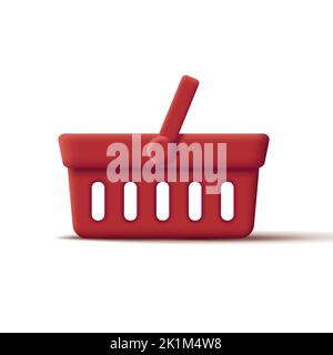 3D Symbol des leeren roten 3D Lebensmittelkorbs, isoliert Stock Vektor
