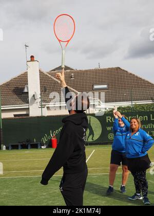 Andy Murray Überraschungsbesuch bei Rutherglen LTC Stockfoto