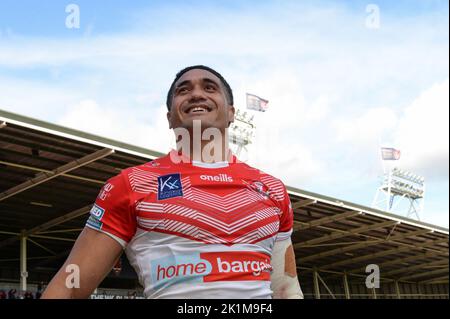 St. Helens, England -17.. September 2022 - Sione Mata'utia von St. Helens feiert das Erreichen des Großen Finales. Rugby League Betfred Super League Halbfinale, St. Helens vs Salford Red Devils im Totally Wicked Stadium, St. Helens, Großbritannien Stockfoto