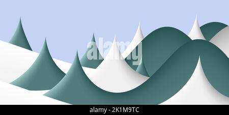 Abstrakter Winter Saison gewellter Hintergrund, 3D Schichten Landschaft Stock Vektor