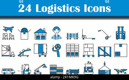 Logistik-Symbol Festgelegt. Editierbare Fett Formatigte Kontur Mit Farbfüllungsdesign. Vektorgrafik. Stock Vektor