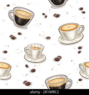 Vector Kaffee nahtlose Muster, quadratische Wiederholung Hintergrund mit Satz von ausgeschnittenen Illustrationen Vielfalt Kaffee Getränke in klar und Porzellan Tassen auf Whi Stock Vektor