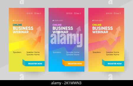Vorlage für das Layout von Social Media-Geschichten für Webinare. Hintergrund und Illustration für Social-Media-Geschichten Bannerdesign in Vektor. Stock Vektor